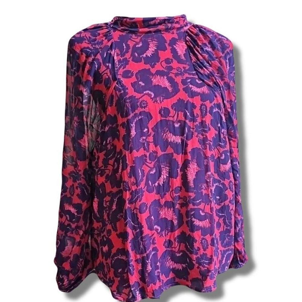 Anthropologie Maeve red and purple floral blouse with puff sleeves Size XXS - Picture 2 of 5